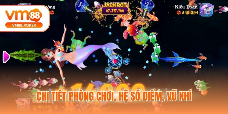 Chi tiết phòng chơi, hệ số điểm, vũ khí